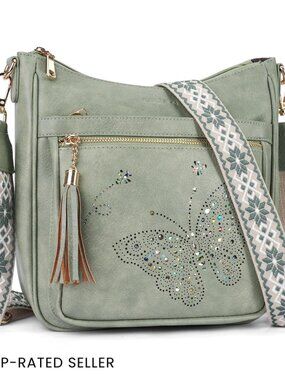 Butterfly Crossbody Bag Vegan Leather Adjustable Strap Multi-Pocket Chic